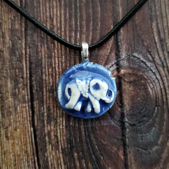 Handmade Ceramic Blue Elephant Pendant Necklace - Picture 14 of 14